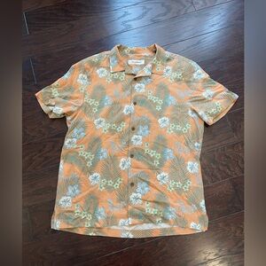 Tommy Bahama Hawaiian Shirt Men Size Large Silk Orange Blue Floral Button Up